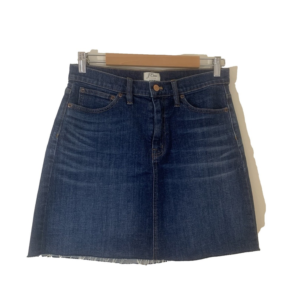 J‎ Crew Womens Denim Jean Mini Skirt 28 Blue Raw Hem Boho Western Festival Y2K